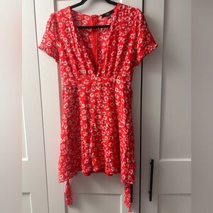 Lulus Garden Explorer Red Floral Print Mini Dress
